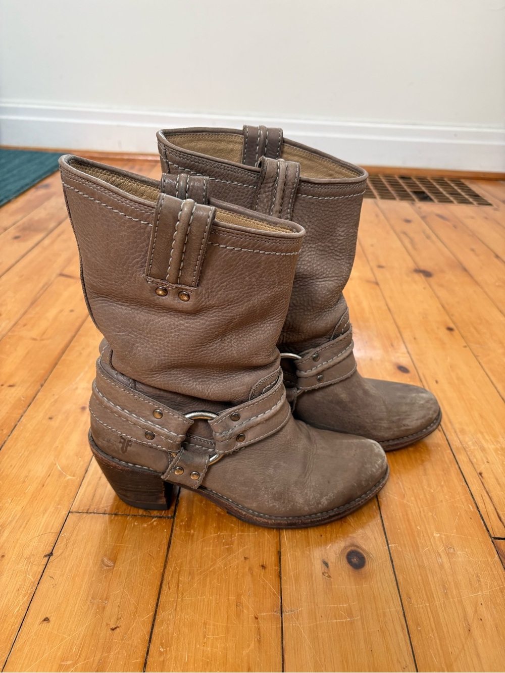 Frye Taupe Harness Mid-Calf Leather Boots